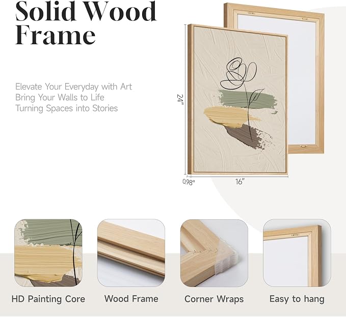 Framed Abstract Boho Wall Art for Living Room, 3 Piece Large Neutral Canvas - Image 4