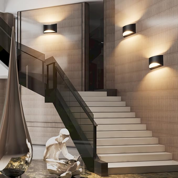 Aipsun Black Modern LED Wall Sconce Hardwired Indoor Wall Lights Set of 2 Up - Image 5