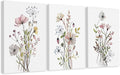WRFON UnFramed Botanical Canvas Wall Art Set of 3, Watercolor Floral Prints by Unknown