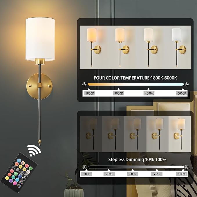 Battery Operated Wall Sconce Set of Two, Wireless Rechargeable Wall Light - Image 4