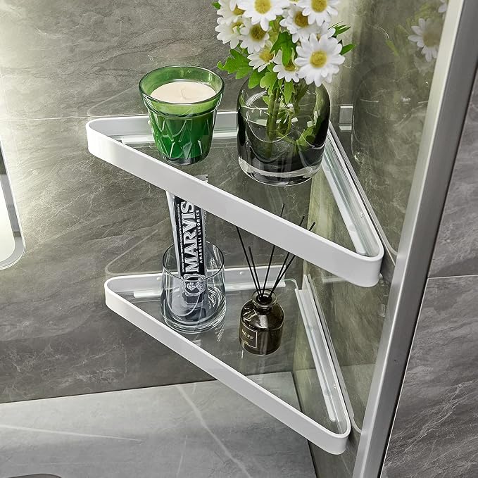 VOLPONE Bathroom Shelves Wall Mounted Glass Corner Shelf - Image 9