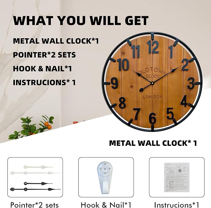 Large Farmhouse Rustic Wooden Wall Clock - Image 6