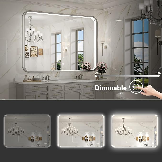 40x30 Inch LED Mirror for Bathroom, Brushed Sliver Metal Frame Lighted Vanity - Image 3