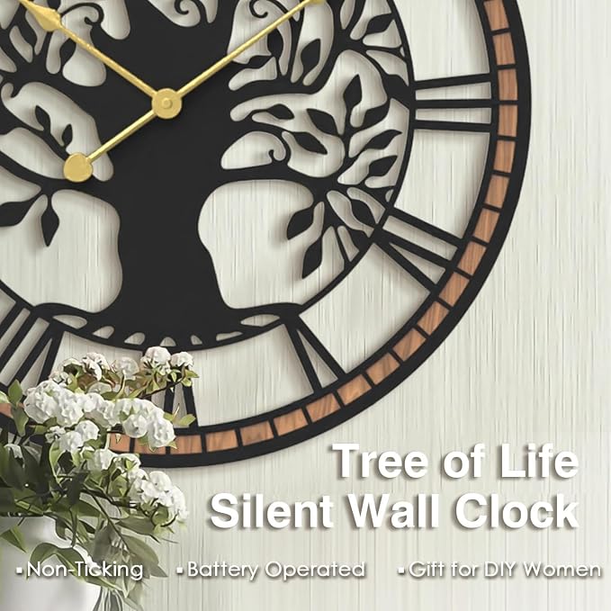 Micasso Wall Clocks Battery Operated: 15Inch Farmhouse Tree of Life Metal - Image 8