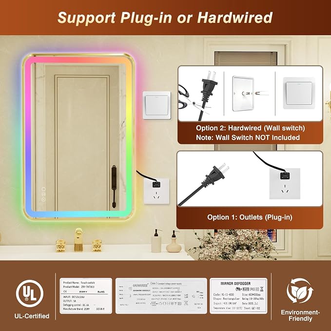24x36 Inch Gold Framed LED Bathroom Mirror - Image 9