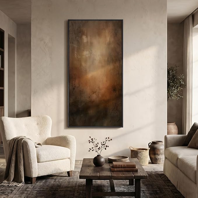 Large Framed Brown Black Abstract Wall Art, Modern Vertical Canvas Prints - Image 2