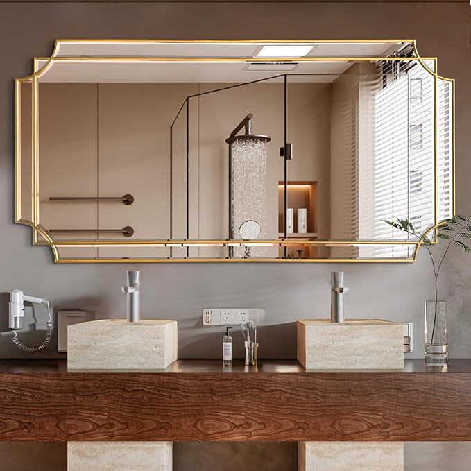 HQiJun Gold Full Length Mirror for Wall, Polished Bevelled Rectangle Mirror - Image 2