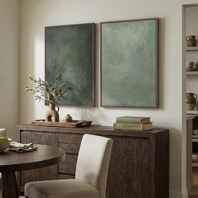 Large Framed Green Abstract Wall Art, 2 Piece Modern Canvas Art Prints Paintings - Image 4