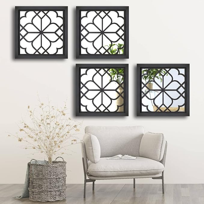 Wocred Set of 4 Mirrors Square Wall Mirror, Gorgeous Rustic Farmhouse Accent - Image 3
