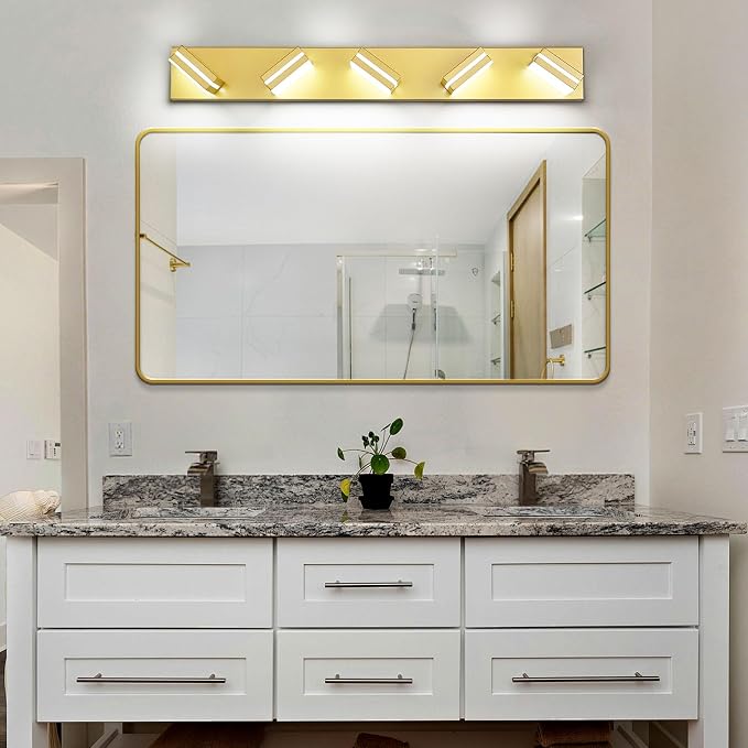 Modern LED Bathroom Lights Fixtures 5-Light, Metal Gold Acrylic Wall Lighting - Image 6