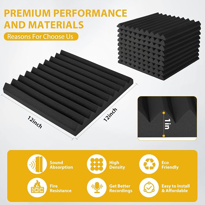 56 Pack Acoustic Foam Panels, Noise Cancelling Dampening Sound Absorbing Black - Image 2