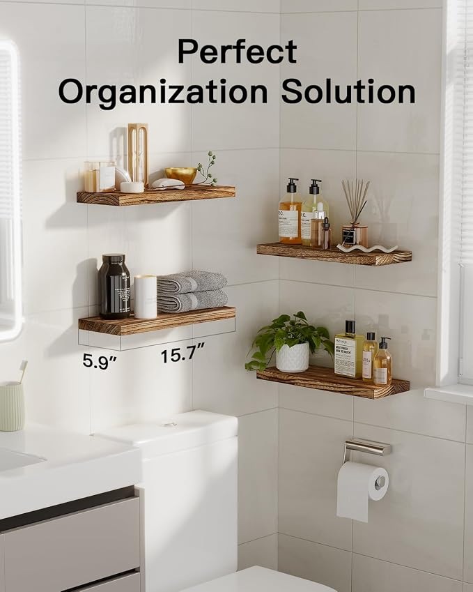 AMADA HOMEFURNISHING Floating Shelves, Paulownia Wood Wall Shelves - Image 2