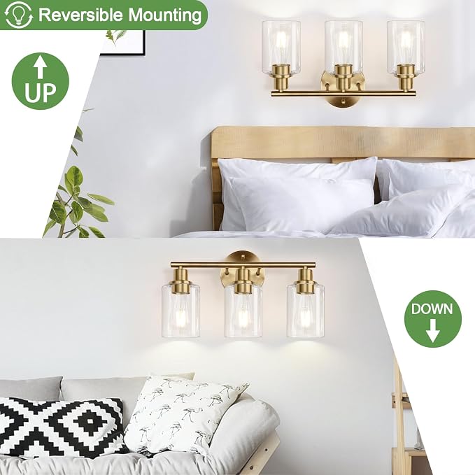 Zarbitta 3-Light Bathroom Light Fixtures, Brushed Brass Bathroom Wall Lights - Image 6