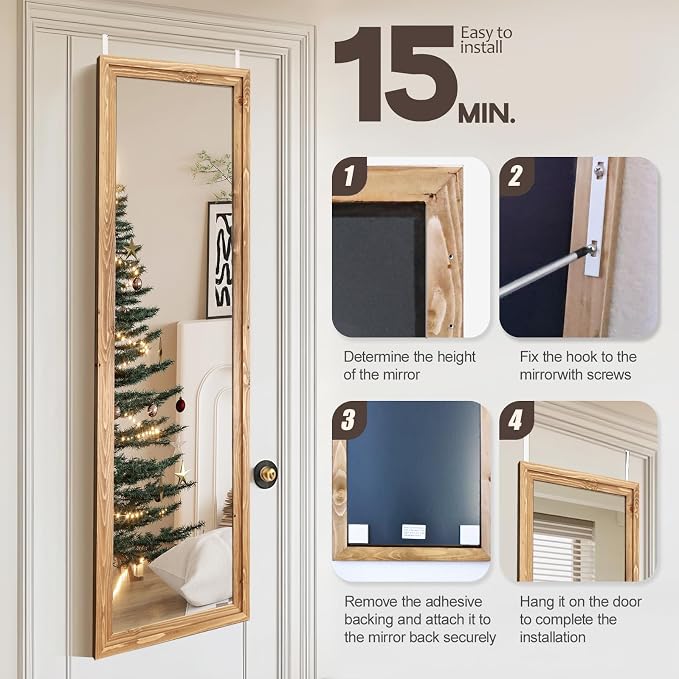 48"x14" Door Mirror, Rustic Full Length Mirror, Over The Door Hanging Mirrors - Image 6