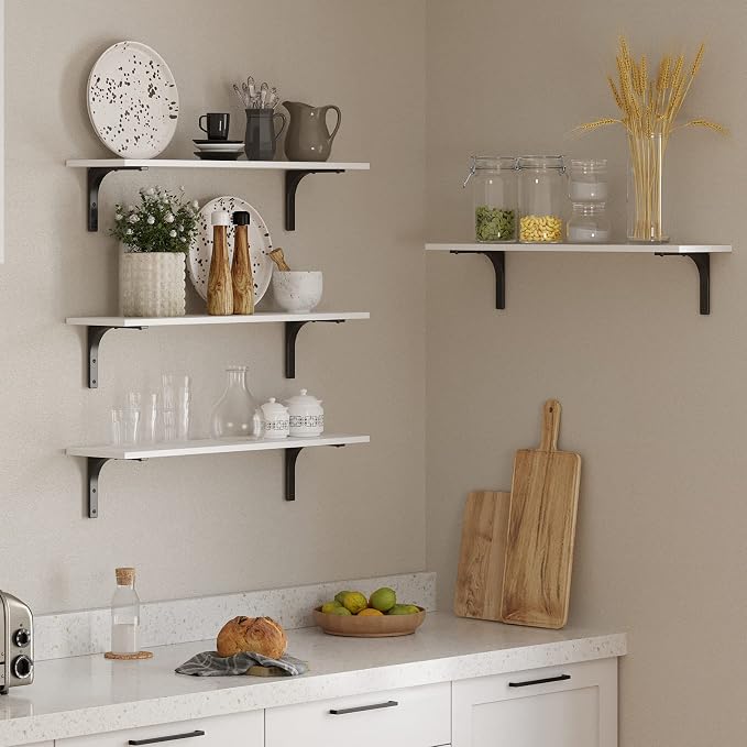DINZI LVJ Long Wall Shelves, 23.6 Inch Wall Mounted Shelves Set of 2, - Image 4