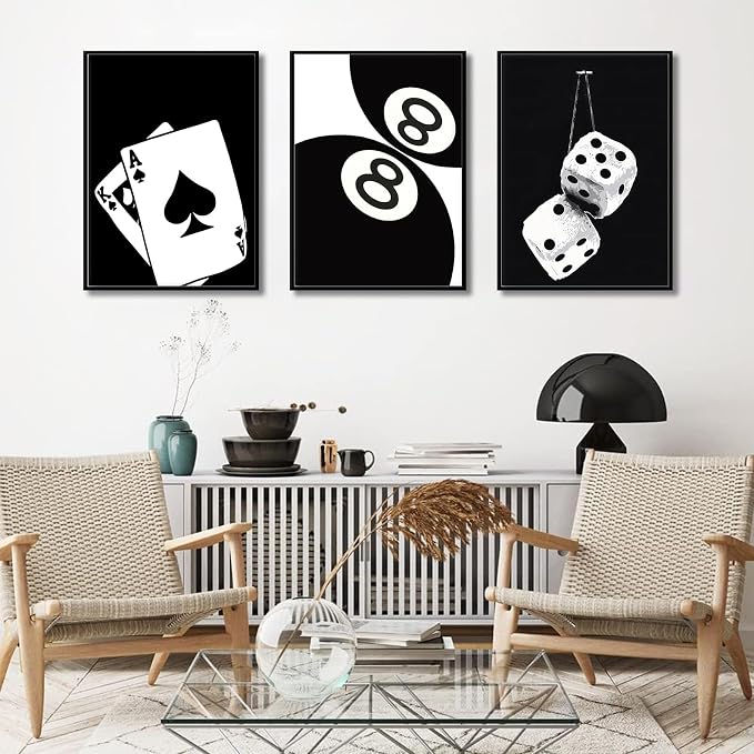 3Pcs Black and White Poker Dice Canvas Wall Art Lucky You Poster Prints Trendy - Image 4
