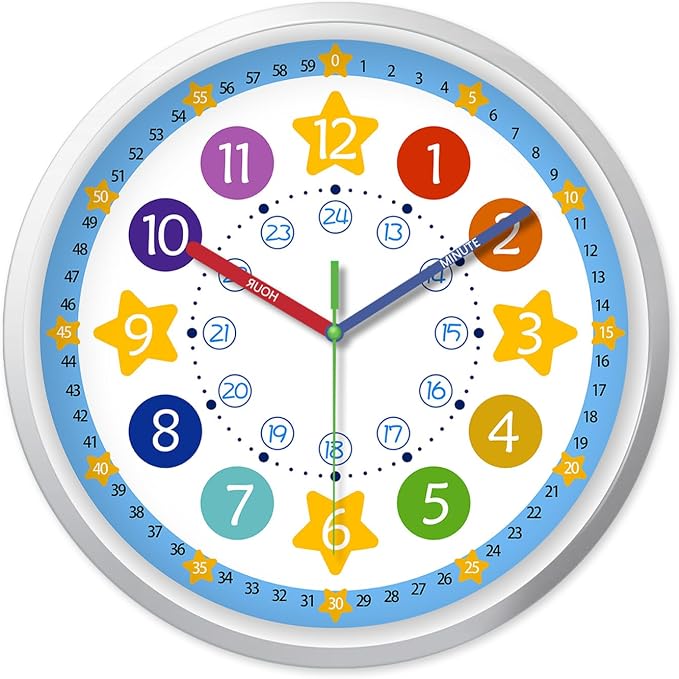 XFM Blue Kids Wall Clock 8 Inch Silent Non Ticking Quartz Battery Operated by XFMWallClock
