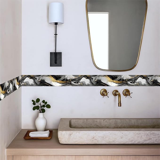 Marble Wave Wallpaper Border 196x4 Inch Peel and Stick Wall Border Black White - Image 3