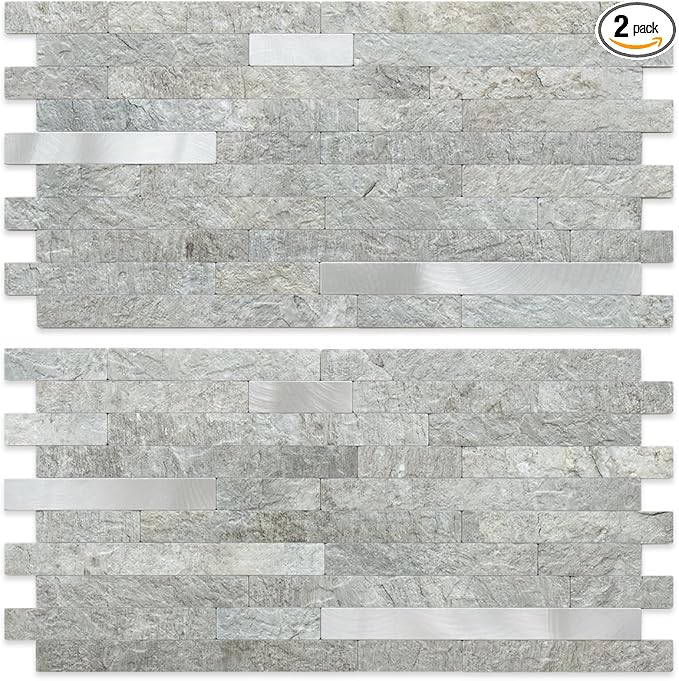 AULIGET 2 Sheets Mountain Rock Peel and Stick Backsplash, PVC Mixed Metal Gold by AULIGET