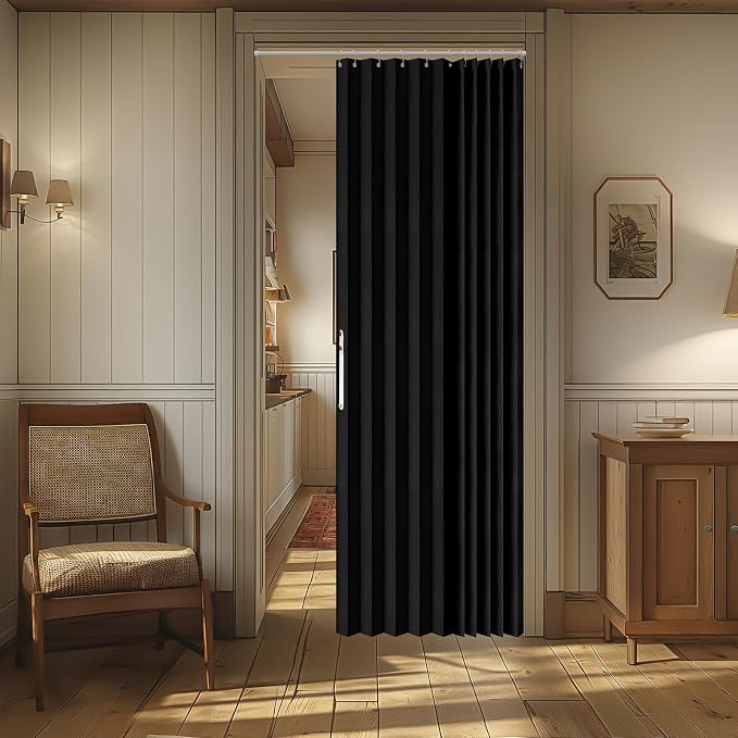 AJAZZ 100% Blackout Accordion Doors Interior Magnetic Door Curtain Folding by AJAZZ