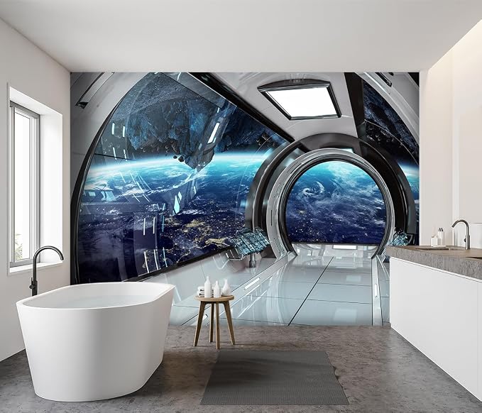-3D Capsule Space Fabric Wallpaper Living Room Bedroom Bathroom Boys Girls - Image 3