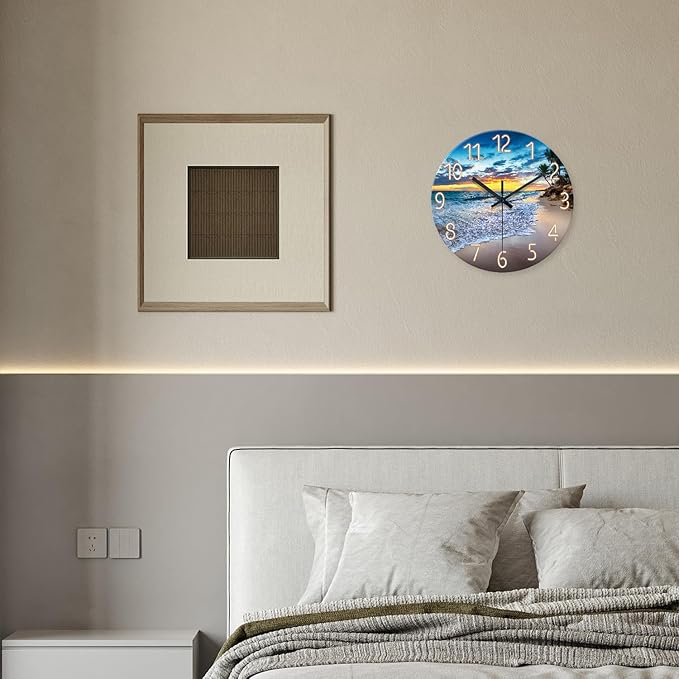 Beach Clocks Wall Decor Glass Modern Coastal Wall Clock Silent Non Ticking Blue - Image 4