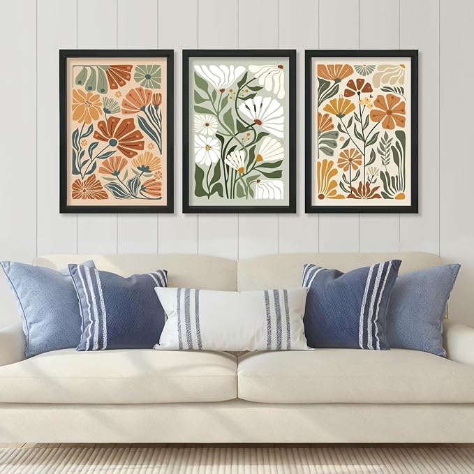 YWJKWLGS Mid Century Boho Wildflower Wall Art Set of 3, 16x24 Inch Black Framed - Image 4