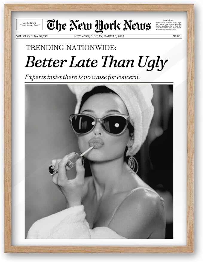 iHery Better Late Than Ugly Natural OAK Wood Audrey Hepburn Newspaper Trendy by iHery