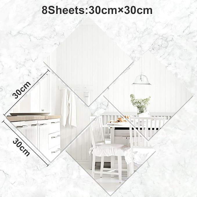 JUNEBRUSHS 8 Pack Self Adhesive Acrylic Mirror, Flexible Plastic Sheets Wall - Image 2