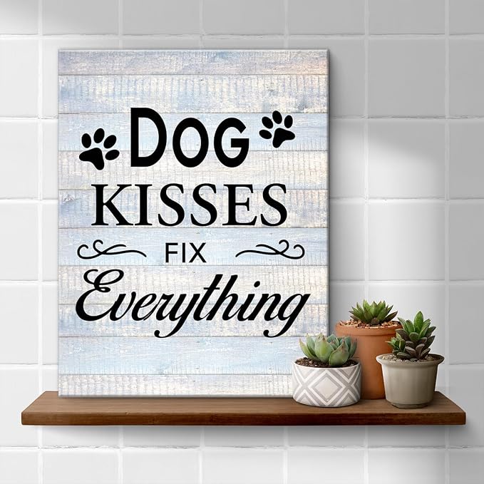 Funny Farmhouse Dog Canvas Wall Art Decor Dog Kisses Fix Everything Rustic Sign - Image 4