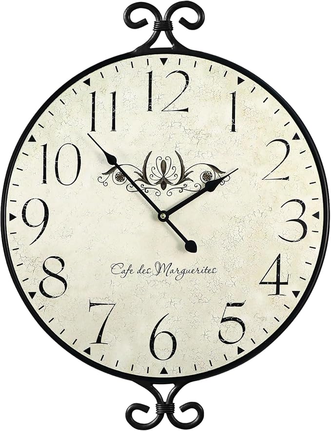 Farmhouse Wall Clock, 17H×13.4D Inch, Wrought Iron Frame by JUMBOHUMBLE