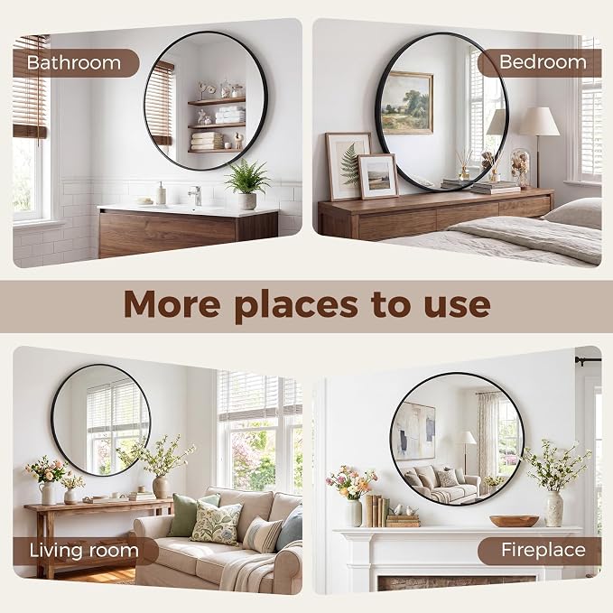 NEWBULIG 24 Inch Round Wall Mirror, Bathroom Mirror - Image 6