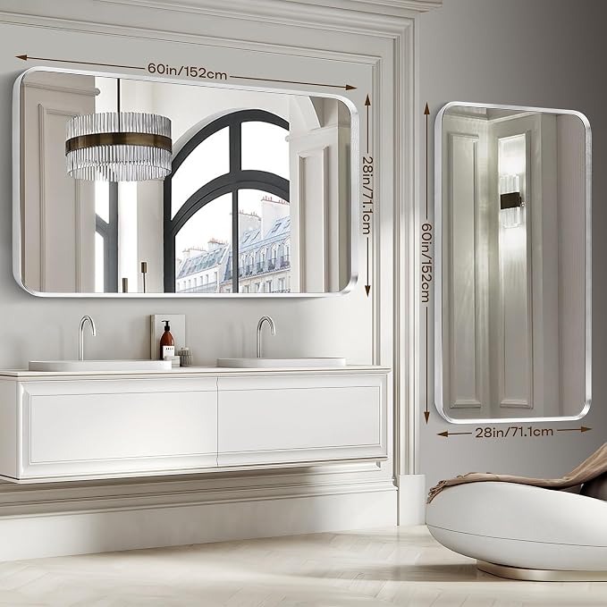 Brushed Nickel Bathroom Wall Mirror, Tempered Glass, Shatter Proof, Hangs - Image 5
