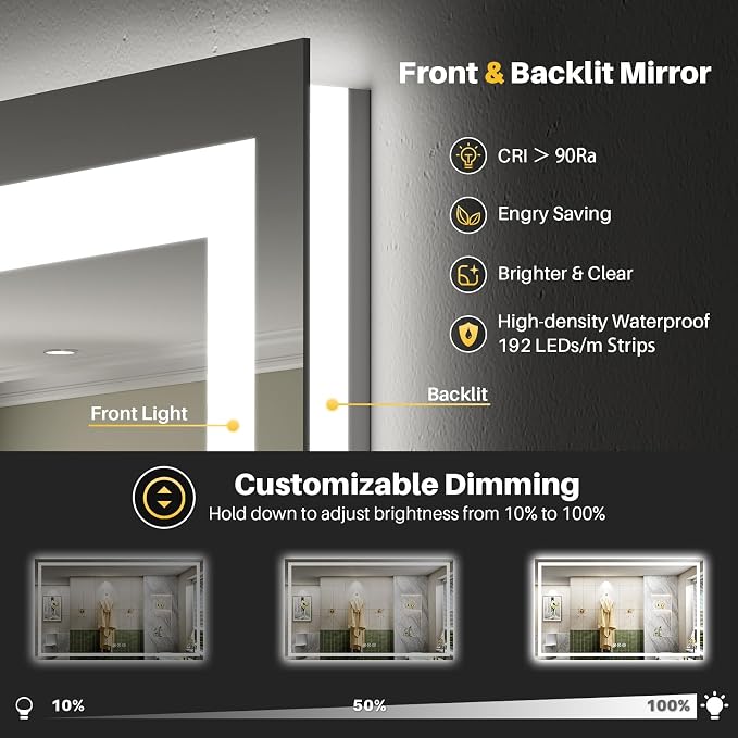 Briivue 66x36 Inch LED Bathroom Mirror - Image 3