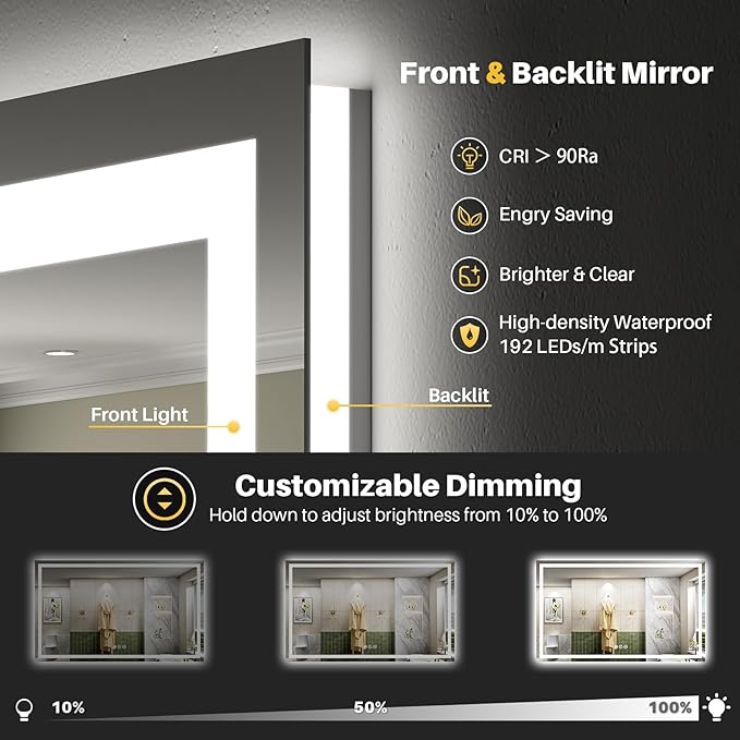 Briivue 66x40 Inch LED Bathroom Mirror - Image 3