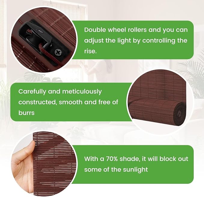Bamboo Blinds, Custom Sizes Roller Shades - Image 2