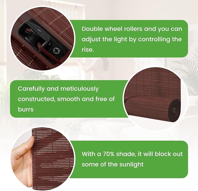 Bamboo Blinds, Custom Sizes Roller Shades - Image 2