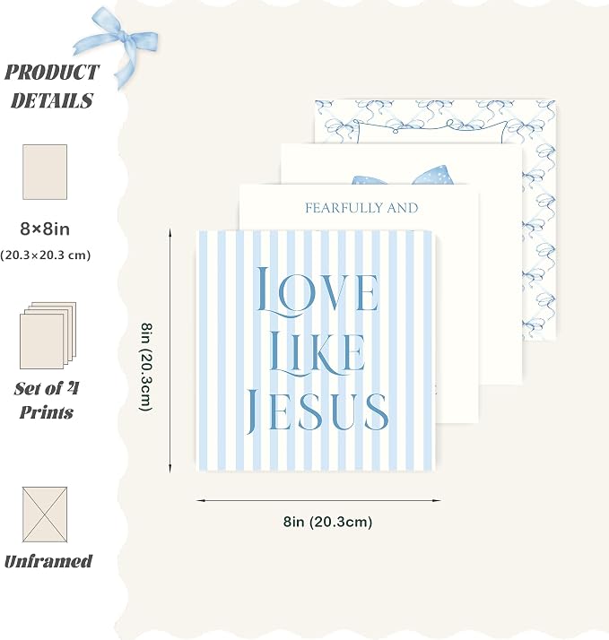 LARTSFRO Coquette Blue Bow Jesus Wall Art Decor Posters, Light Blue Bow - Image 2