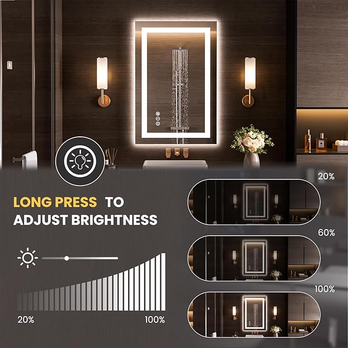 LOAAO 28"x34" LED Bathroom Mirror - Image 3