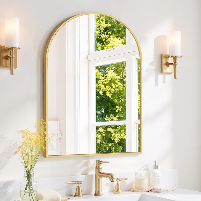 Arched Wall Mirror 30x20 Inch Gold Bathroom Vanity Mirror by SageNest