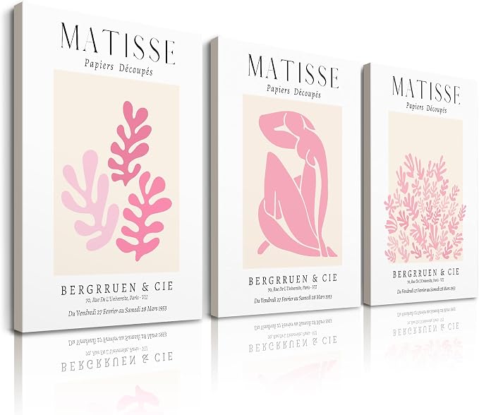 HesenDot Framed Matisse Pink Wall Art Set of 3, Minimalist Wall Decor, 12x16IN by HesenDot