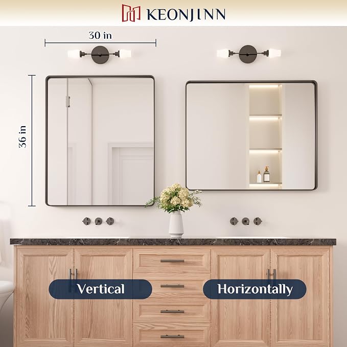 Keonjinn Black Bathroom Mirror, 30 x 36 Inch Rounded Rectangle Sandblasted - Image 8