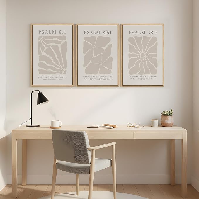 Framed Christian Wall Art Set of 3, Neutral Psalm Scripture Canvas Prints - Image 4