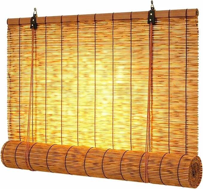 Bamboo Roman Shades for Windows 27 inch 30 inch 34 inch 46 inch Cordless Bamboo by Qidvol