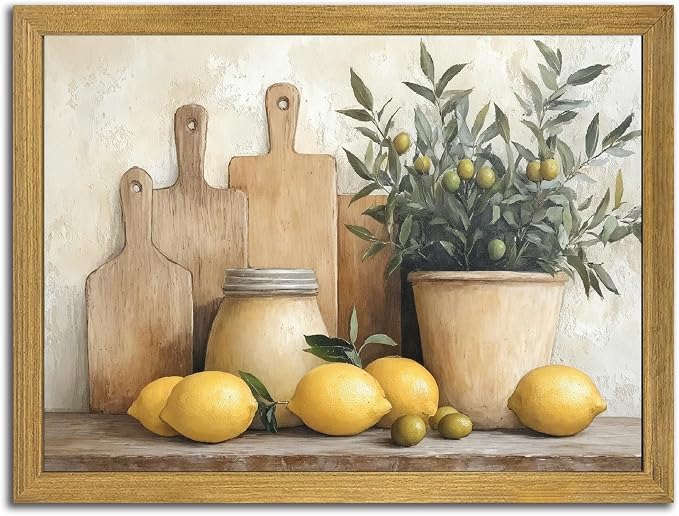 Wood Framed Vintage Kitchen Wall Art, Rustic Farmhouse Artwork Canvas Posters by Unknown