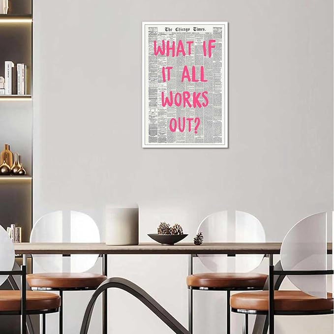 Drimiler What If It All Works Out Poster Retro Newspaper Pink Font Canvas Wall - Image 5