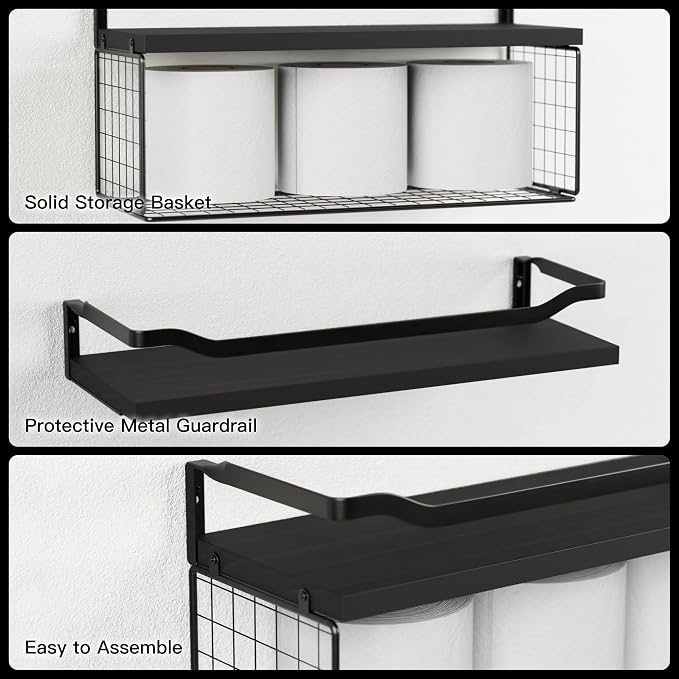 WOPITUES Floating Shelves with Wire Storage Basket, Bathroom Shelves Over - Image 4