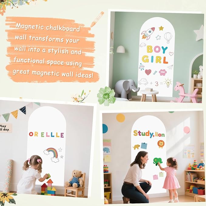 Arch Magnetic Wall Decal for Kids 39.3x17.5 Inch White Magnetic Chalk Board - Image 6