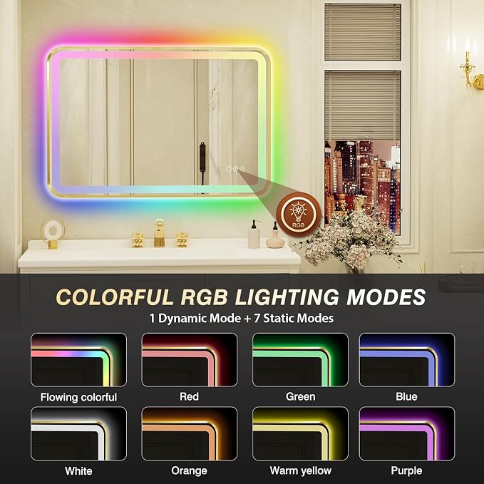 24x36 Inch Gold Framed LED Bathroom Mirror - Image 3