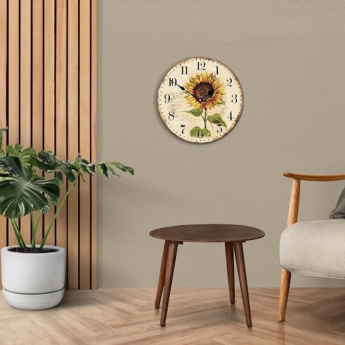 VIKMARI Art Decorative Arabic Numeral Wooden Wall Clock Battery Operated Quartz - Image 4